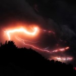Lightning is seen amid a cloud of ash bi